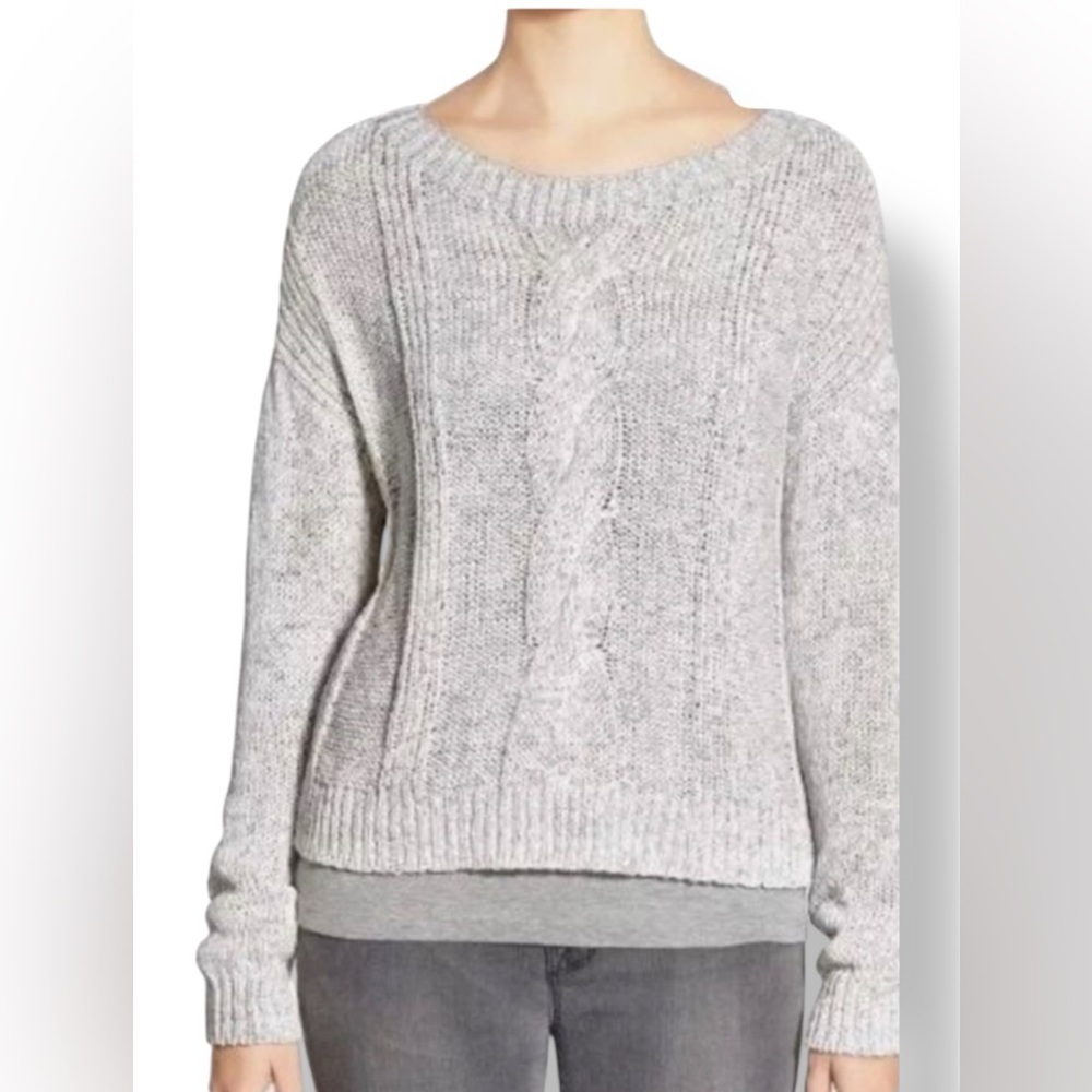 Eileen Fisher Cable Santana Knit Pullover Sweater Light Gray Size XL